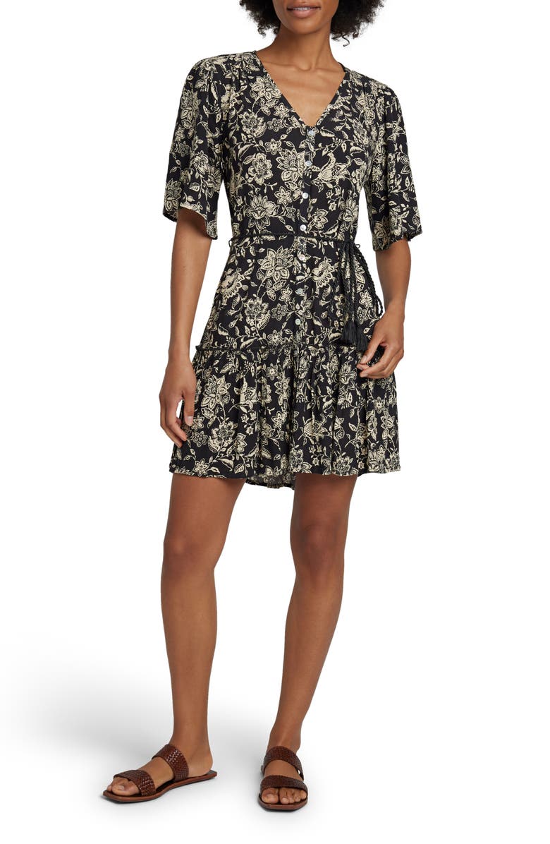 Faherty Orinda Tie Waist Button-Up Crepe Minidress, Main, color,