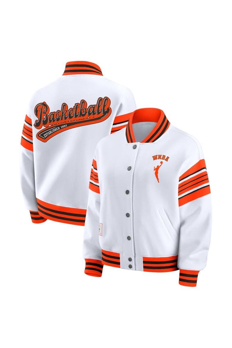 Women's WEAR by Erin Andrews White/Orange WNBA Full-Snap Fleece Sweatshirt Jacket, Main, color, White