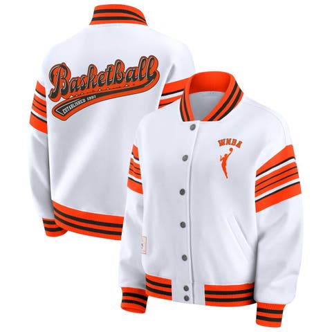 Women's WEAR by Erin Andrews White/Orange WNBA Full-Snap Fleece Sweatshirt Jacket