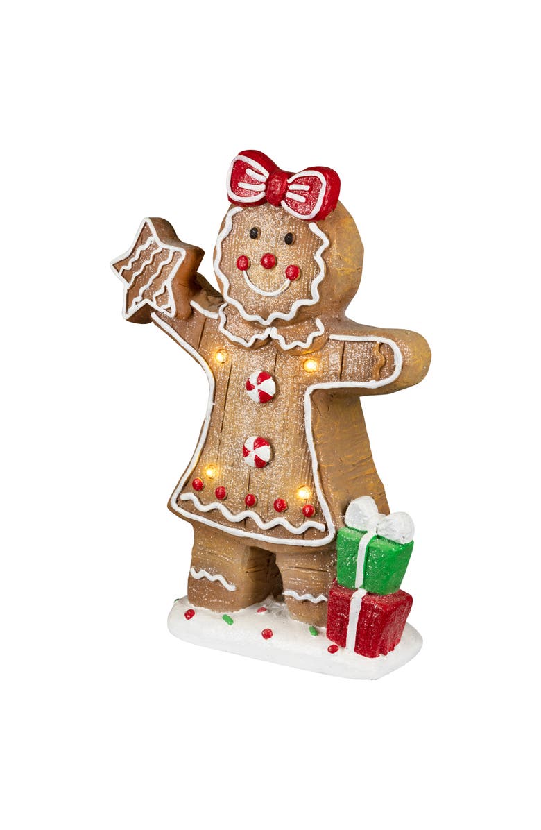 Northlight Lighted Gingerbread Cookie Girl Christmas Decoration - 14.5", Alternate, color, Brown