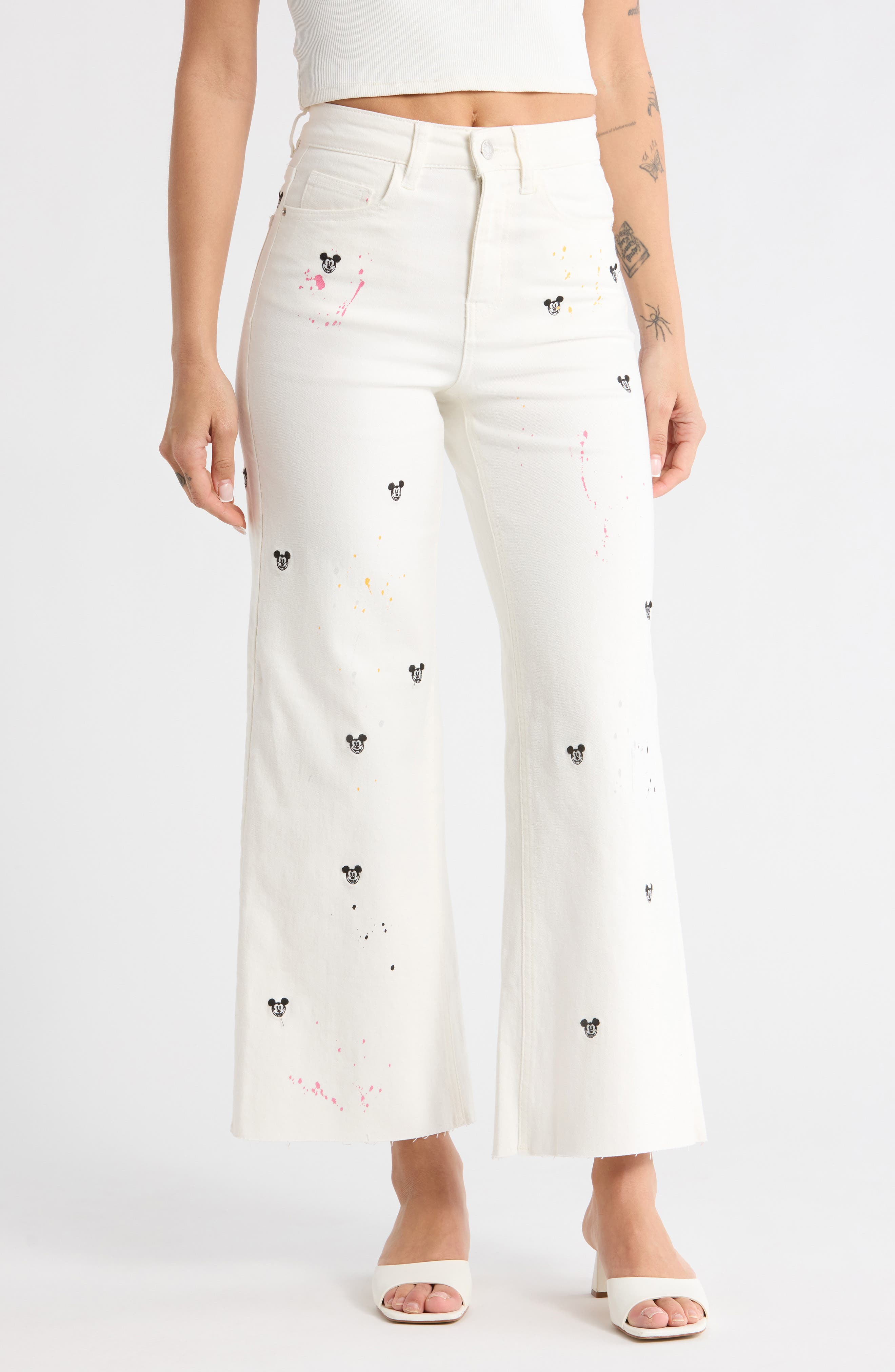 Desigual Mickey Mouse Embroidered Wide Leg Jeans