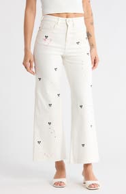 Desigual Mickey Mouse Embroidered Wide Leg Jeans