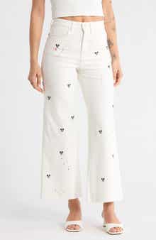 Desigual Mickey Mouse Embroidered Wide Leg Jeans