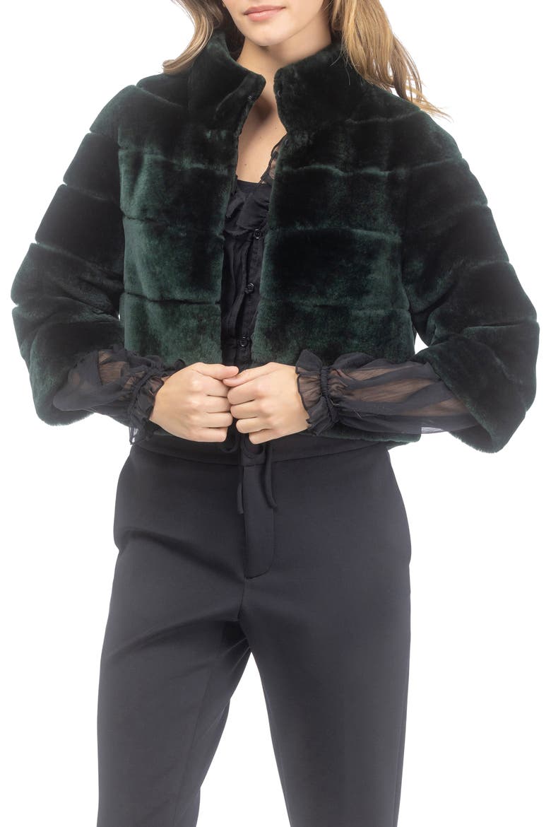 Genuine Shearling Cropped Bolero with Cropped Sleeves, Alternate, color, EMERALD