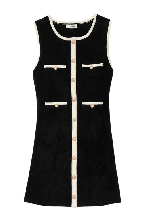 Sandro Womens Black Round-neck Button-down Stretch-velvet Mini Dress In Black