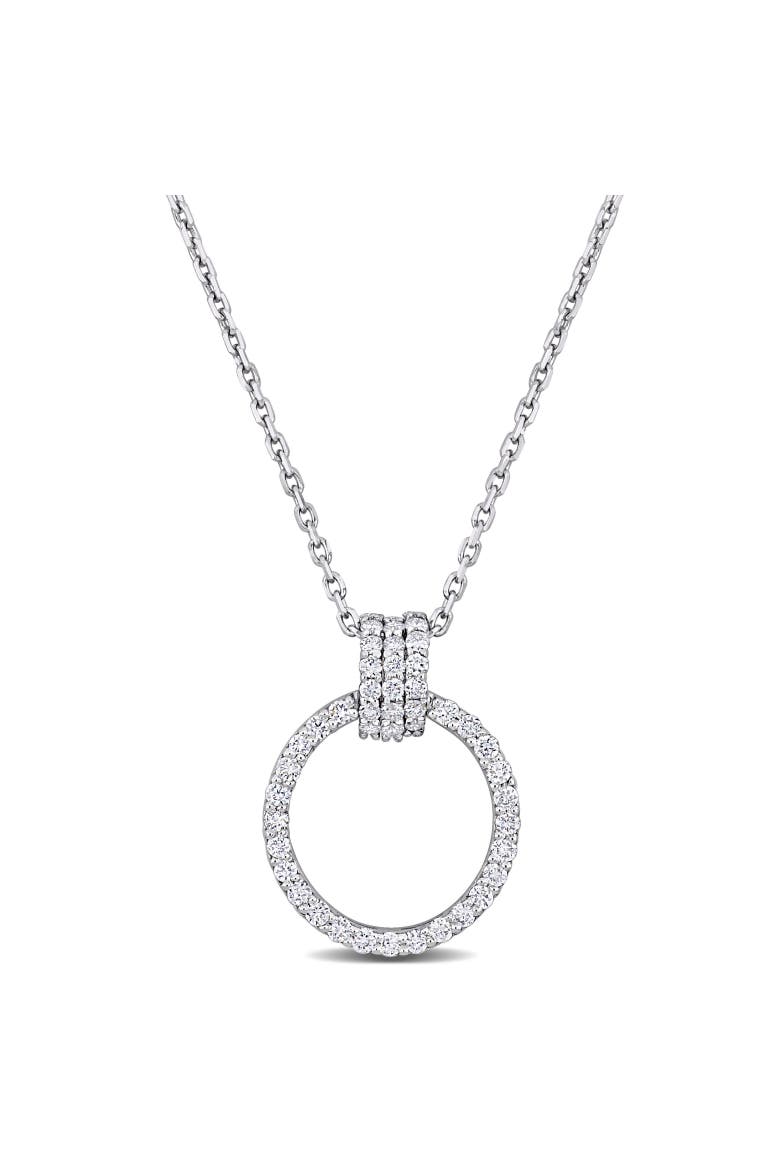 Diamond Circle Pendant Necklace 14k, Main, color, White Gold