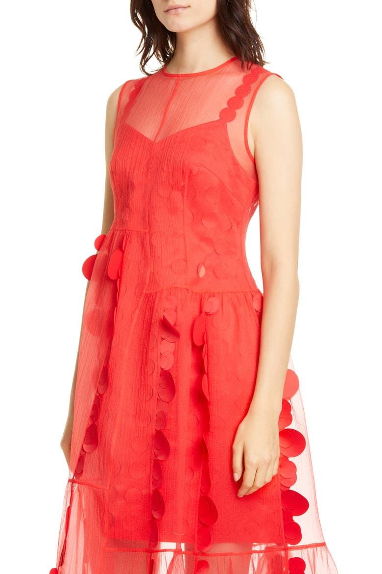 Laser Cut Circle Organza Midi Dress, Alternate, color, RED