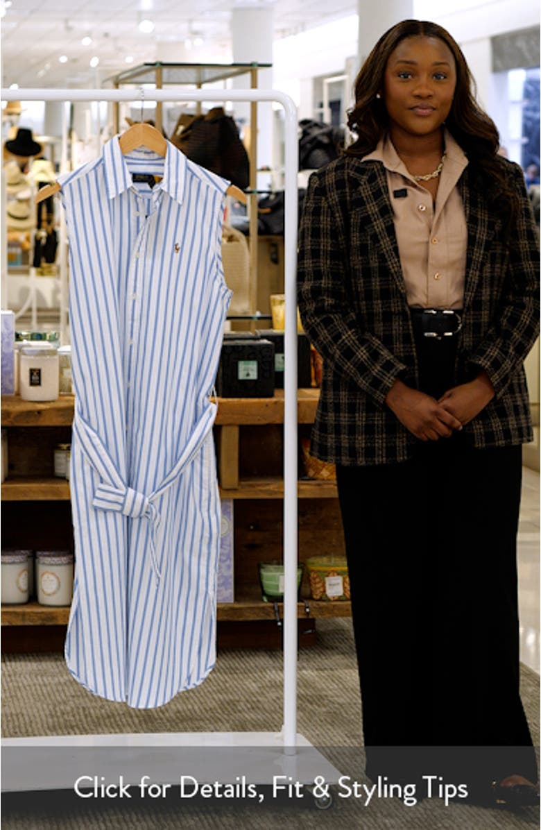 Sleeveless Stripe Cotton Shirtdress, sales video thumbnail