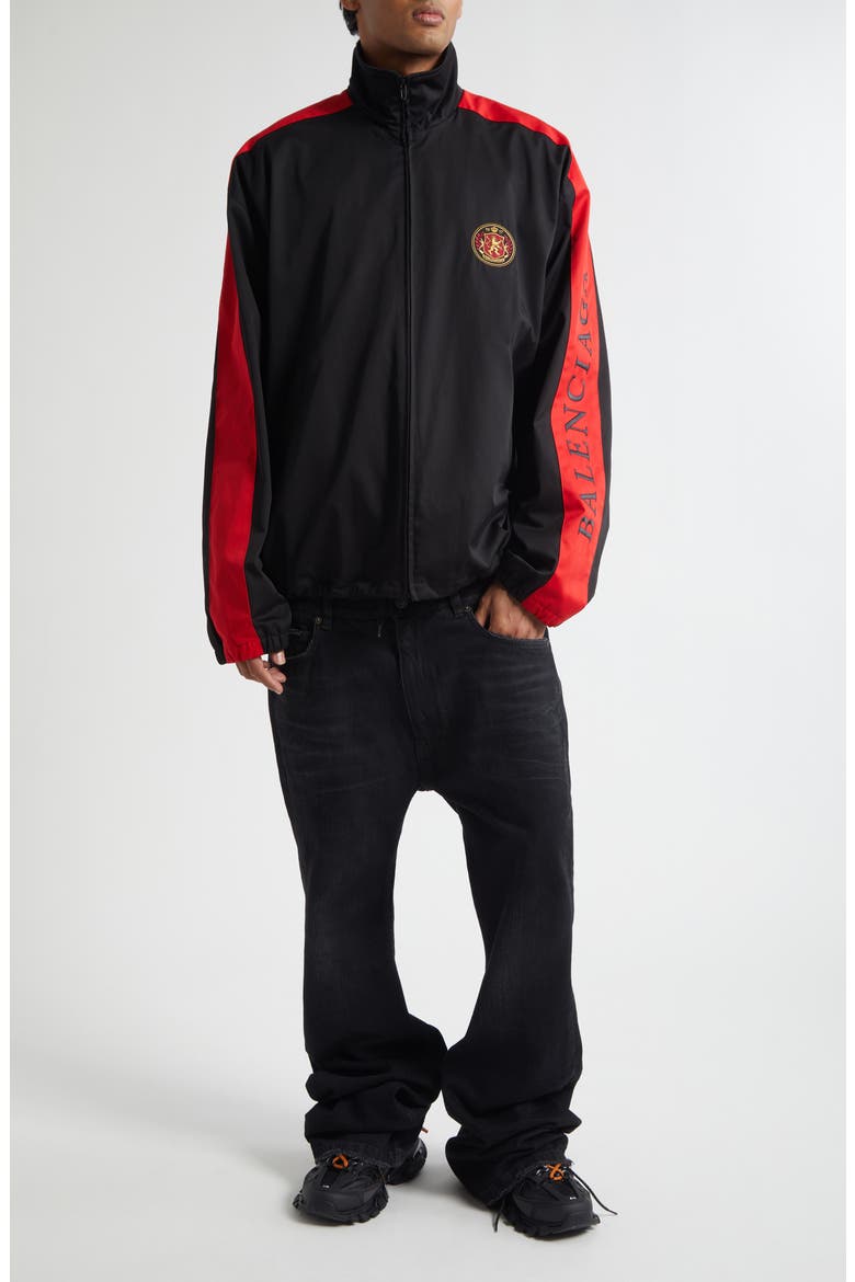 Embroidered Crest Track Jacket, Alternate, color, 1000 BLACK