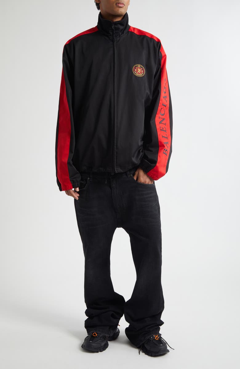Balenciaga Embroidered Crest Track Jacket, Alternate, color, 1000 Black