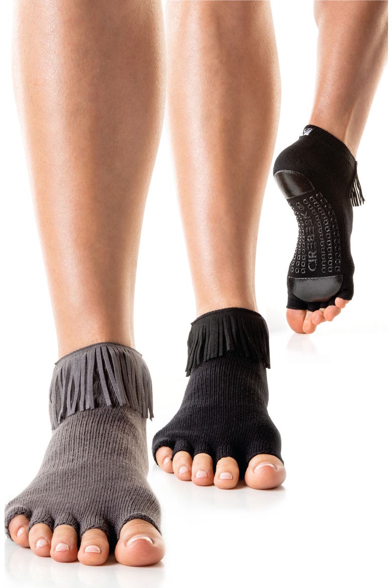 Assorted 2-Pack Fringe Open Toe Grip Socks, Main, color, BLACK - GRAY