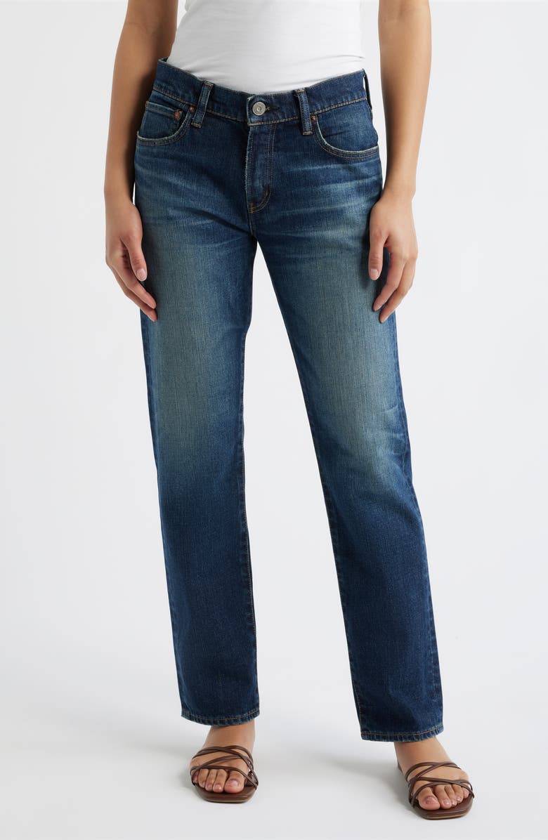 MOUSSY VINTAGE Leverett Slim Straight Leg Jeans, Main, color, Dark Blue