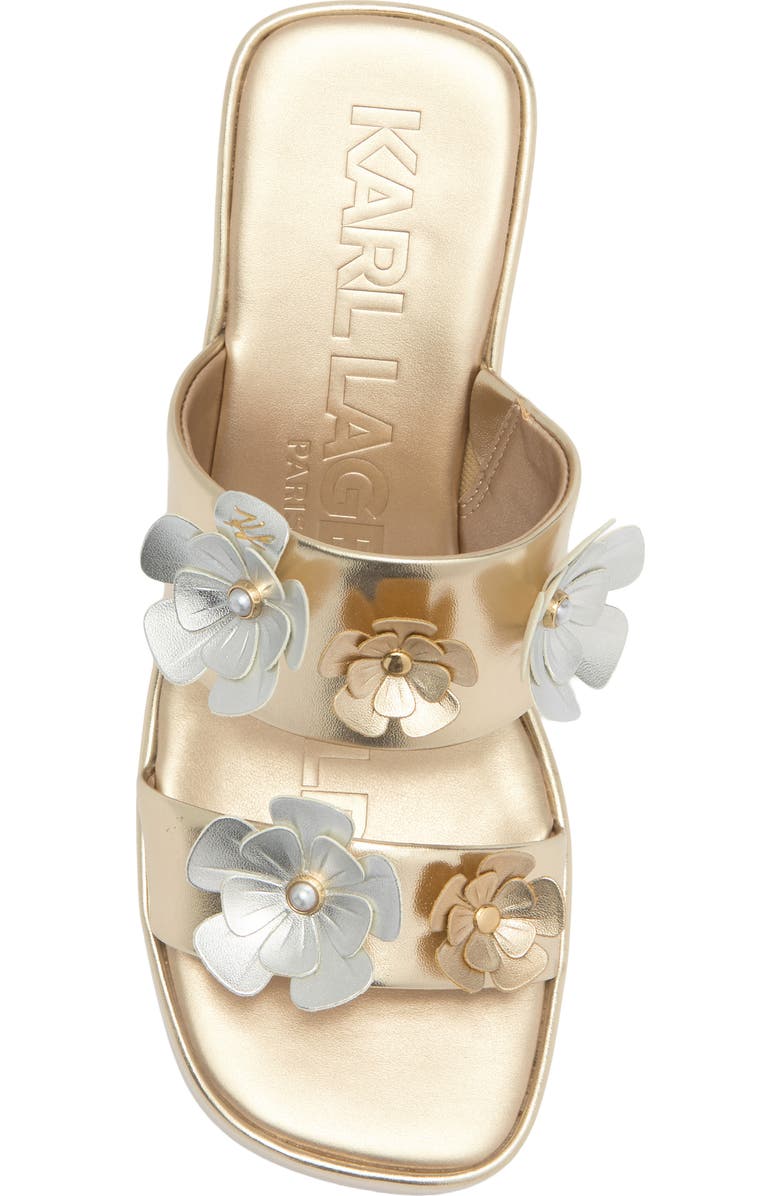KARL LAGERFELD PARIS Moracco Flower Platform Slide Sandal, Alternate, color, White Gold