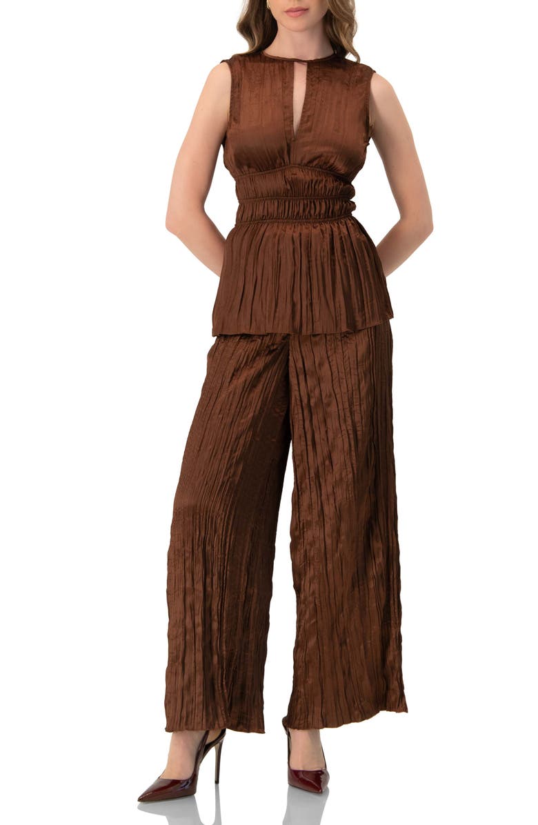 IVONNE Satin Sleeveless Pleated Blouse, Alternate, color, Brown