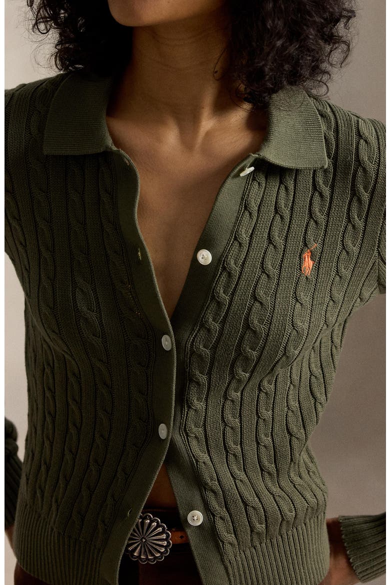 Cable Knit Cotton Cardigan, Alternate, color, DENSE OLIVE