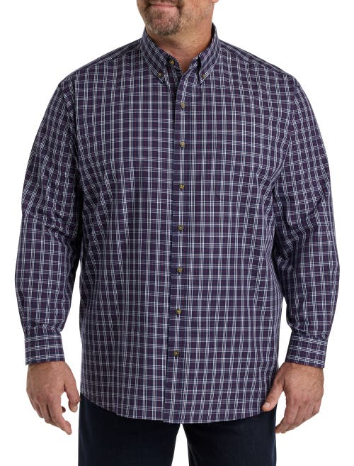Harbor Bay By Dxl Big & Tall Easy-care Small Plaid Sport Shirt In Blue Multi