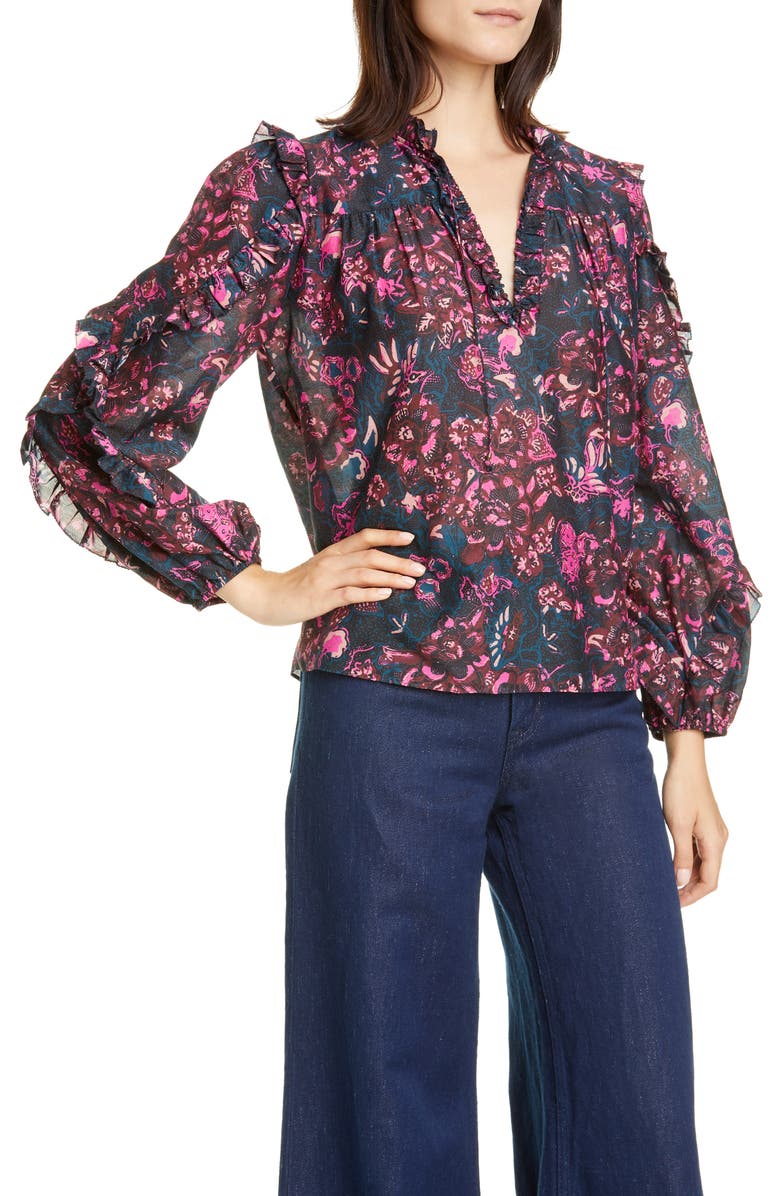 Ulla Johnson Rana Ruffle Floral Blouse, Alternate, color,