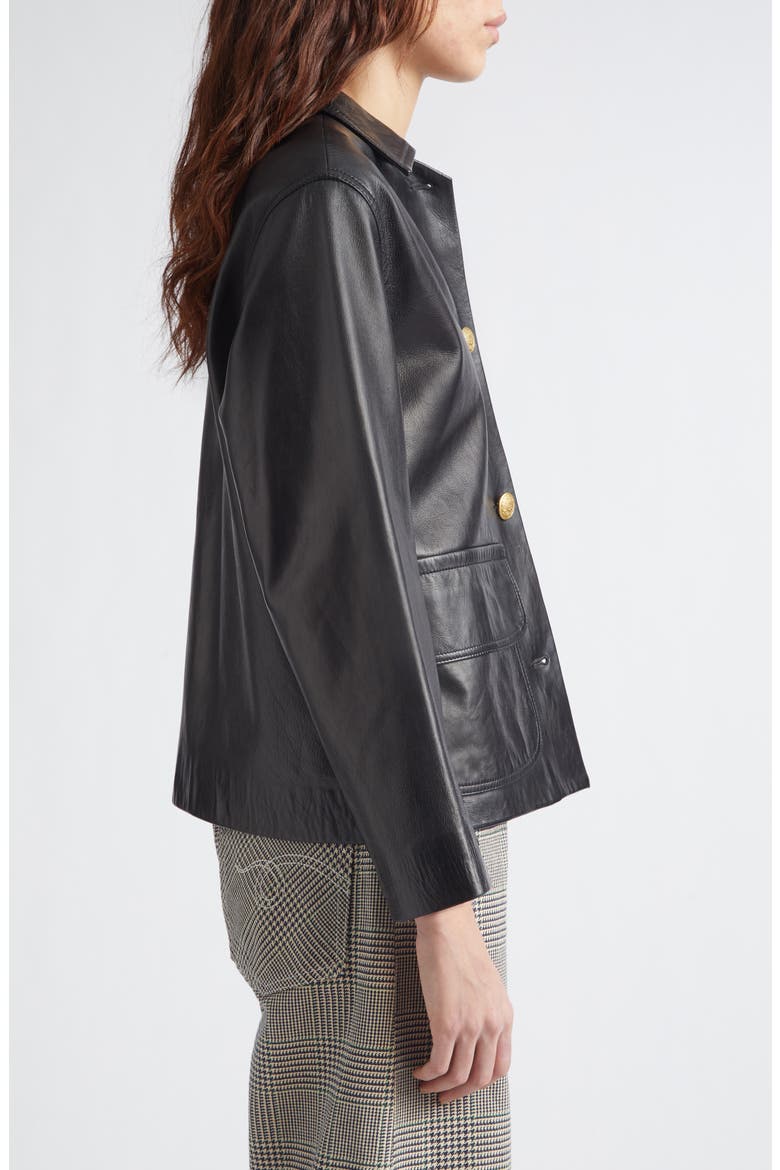 Relaxed Crop Leather Jacket, Alternate, color, BLACK