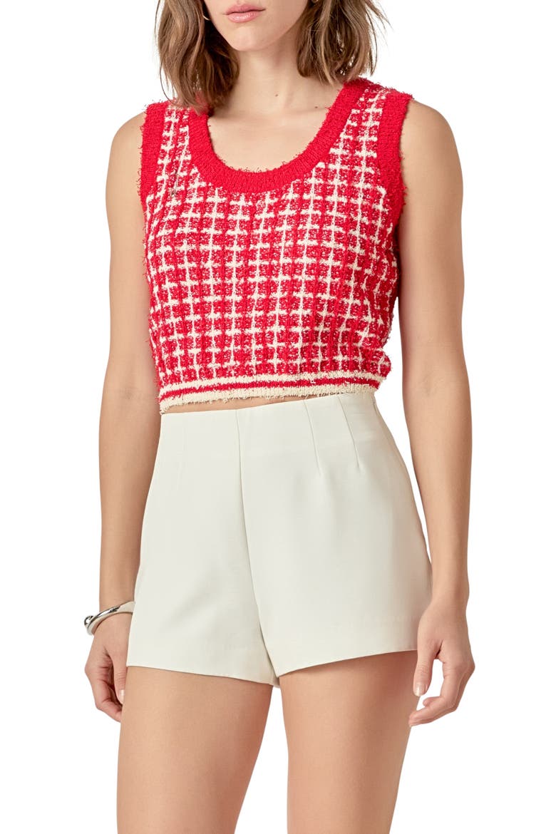Knit Crop Top, Alternate, color, RED/ CREAM