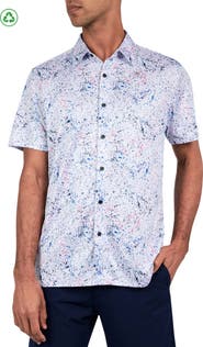 CON.STRUCT Regular Fit Splatter Print Recycled Performance Golf Button-Down Shirt