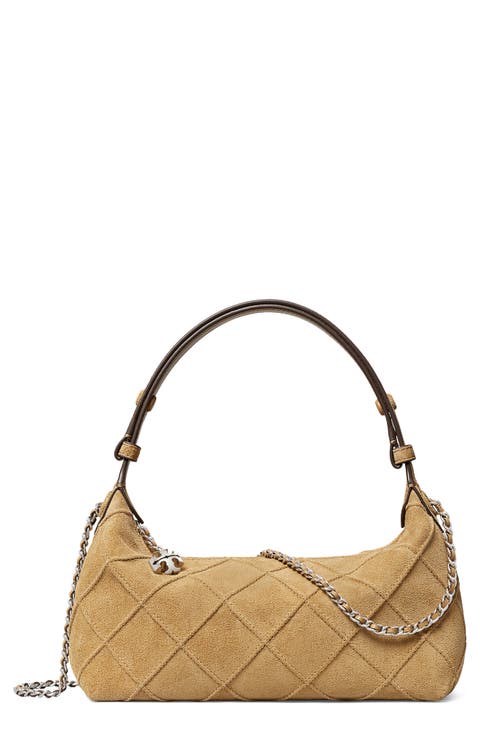 Fleming Pochette Quilted Suede Shoulder Bag