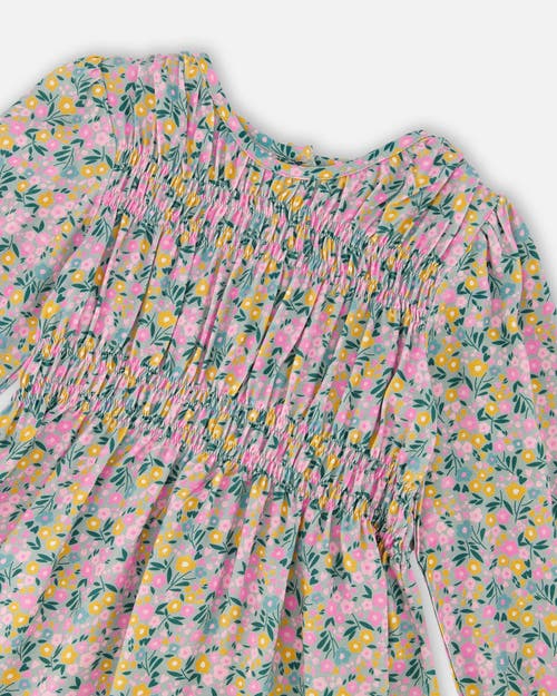 Deux Par Deux Smocked Viscose Dress With Floral In Brown