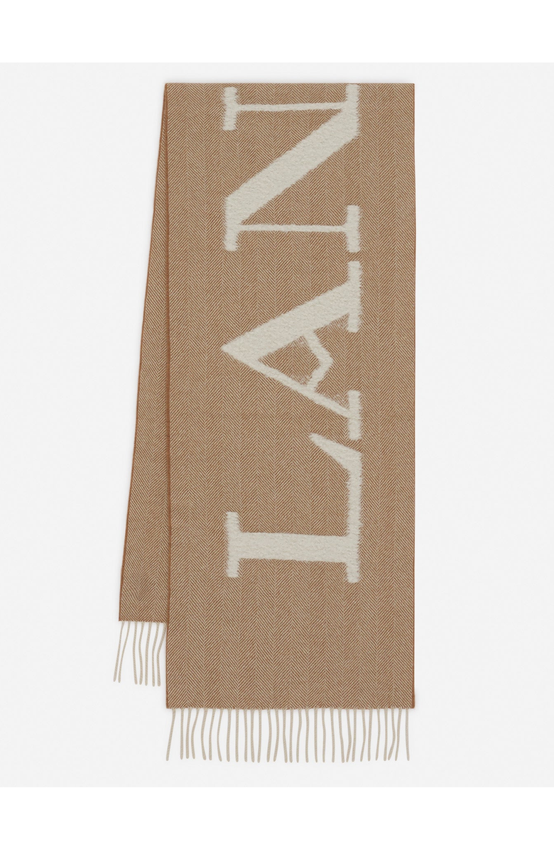 Lanvin Signature Fringed Wool Scarf, Main, color, Mastic-Ecru