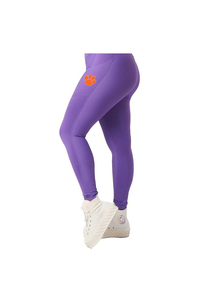 KADYLUXE Women's  Purple Clemson Tigers 7/8 Mixed Media Pocket iLeggings, Main, color, Purple