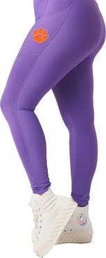 KADYLUXE Women's  Purple Clemson Tigers 7/8 Mixed Media Pocket iLeggings