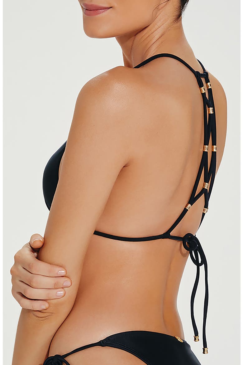 Lucy Strappy Triangle Bikini Top, Alternate, color, BLACK