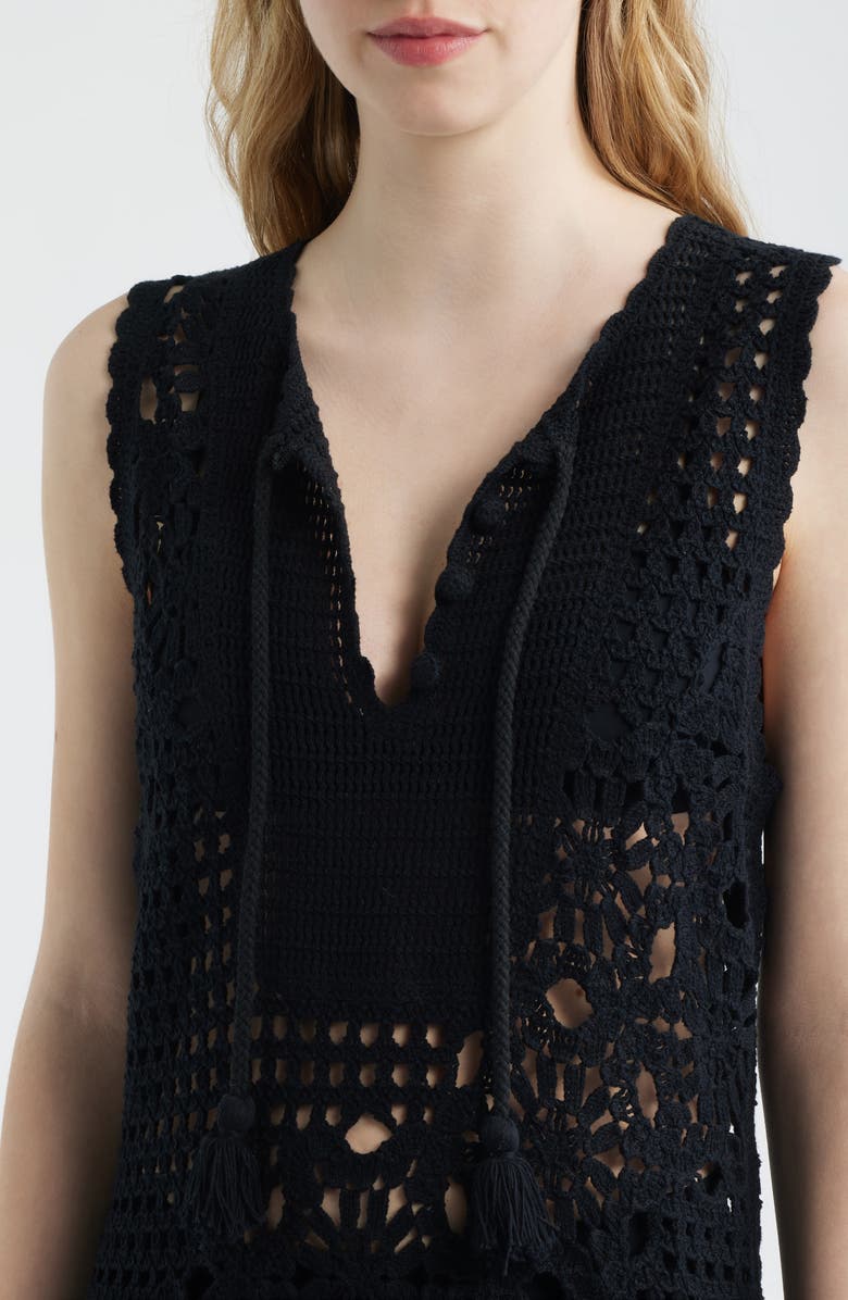 FRAME The Postcard Tie Neck Crochet Maxi Dress, Alternate, color, 