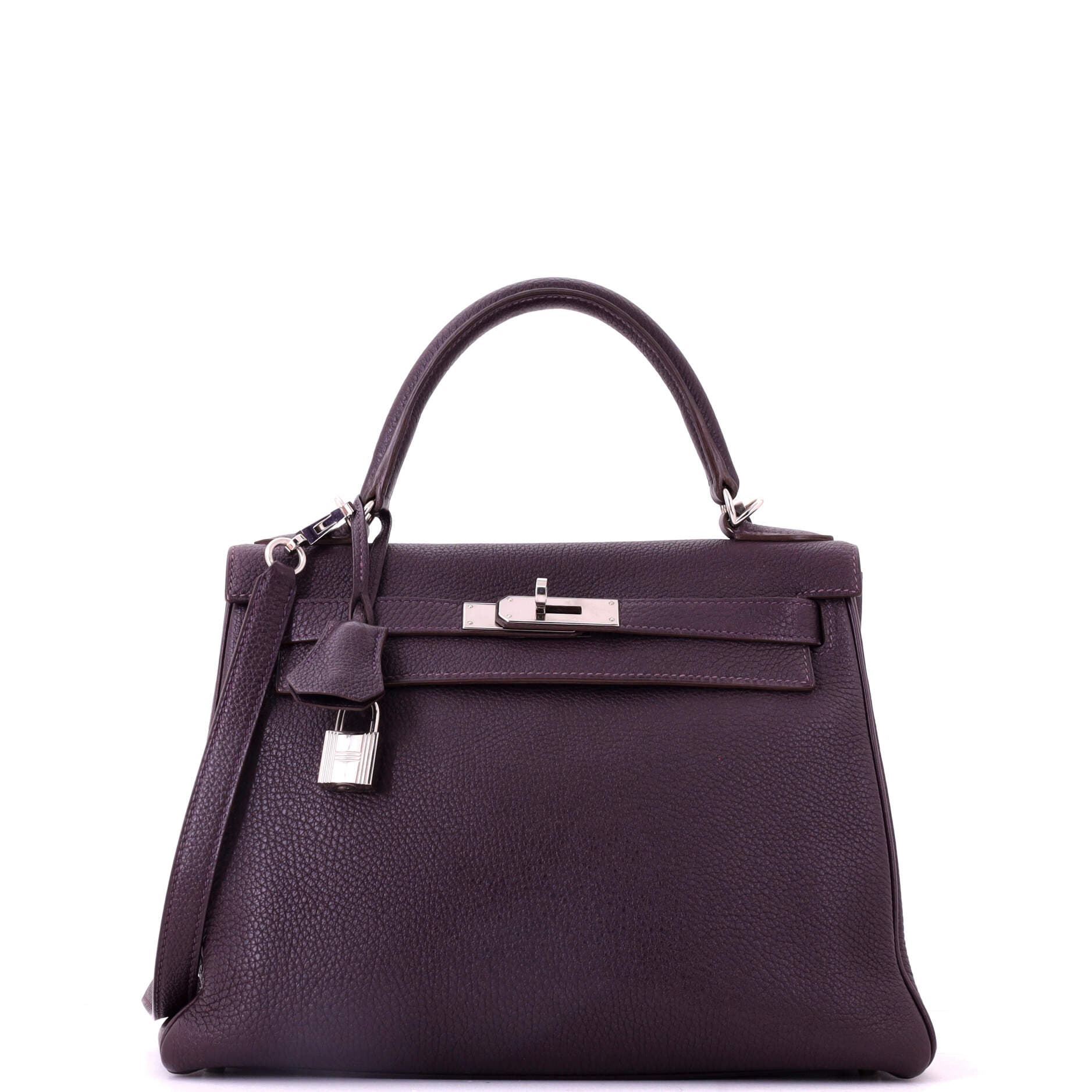 Pre-Owned Hermes Kelly Handbag Purple Togo with Palladium Hardware 28, Main, color, Raisin