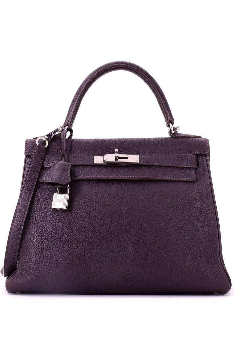 Pre-Owned Hermes Kelly Handbag Purple Togo with Palladium Hardware 28, Main, color, Raisin