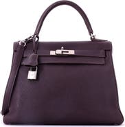 Pre-Owned Hermes Kelly Handbag Purple Togo with Palladium Hardware 28