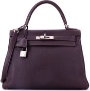 Pre-Owned Hermes Kelly Handbag Purple Togo with Palladium Hardware 28