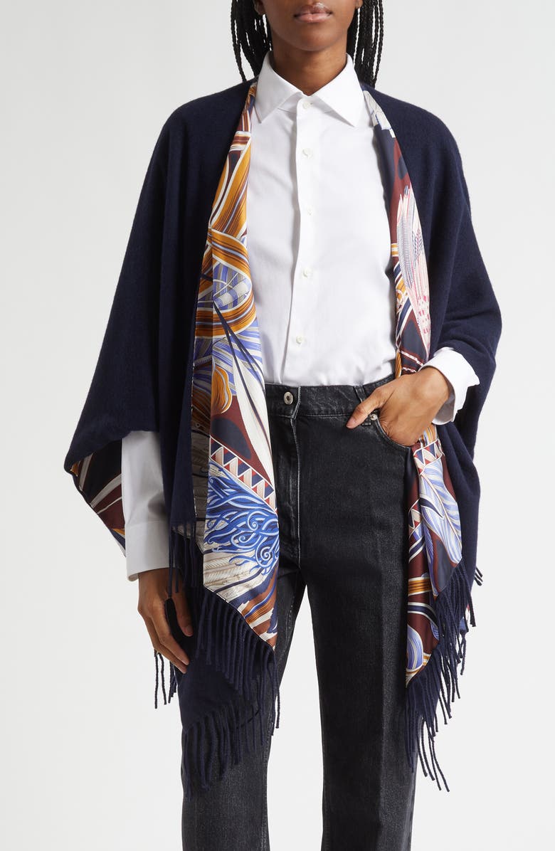 FERRAGAMO Giada Print Silk & Cashmere Blend Reversible Cape, Main, color, 