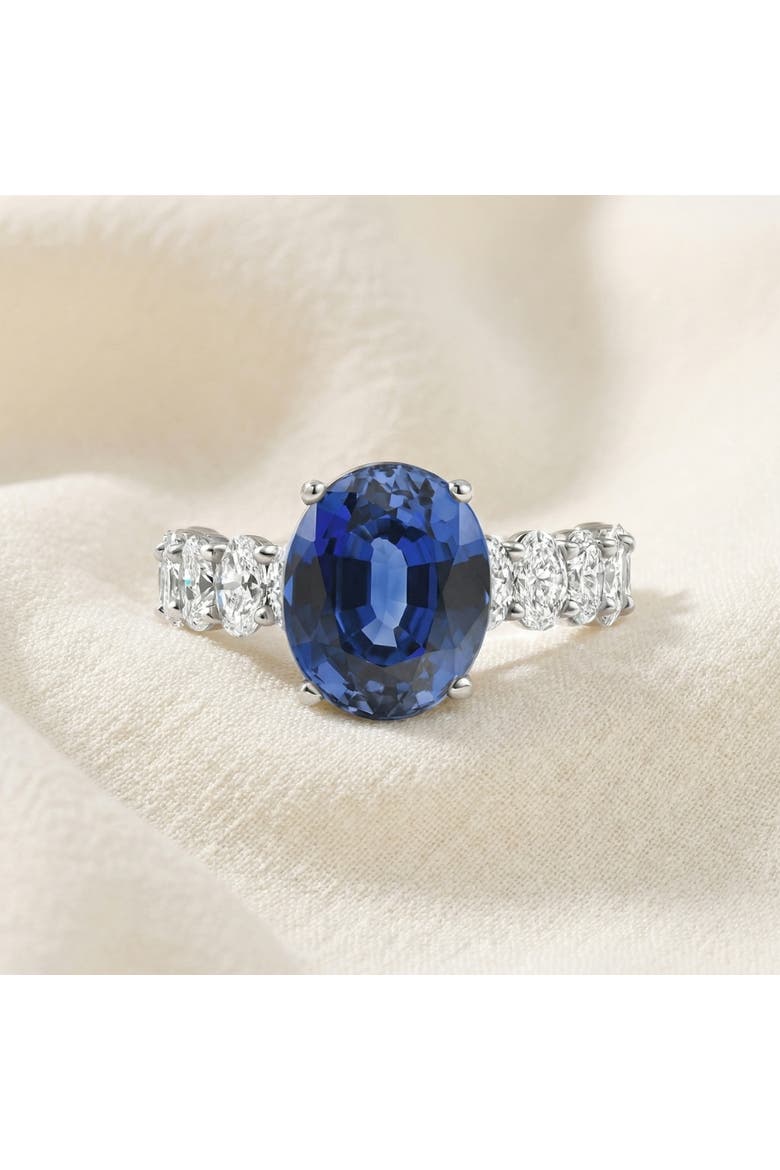 7 1/2Ct Oval Blue Sapphire Diamond Engagement Ring 14k Gold Lab Grown, Alternate, color, 14k White Gold