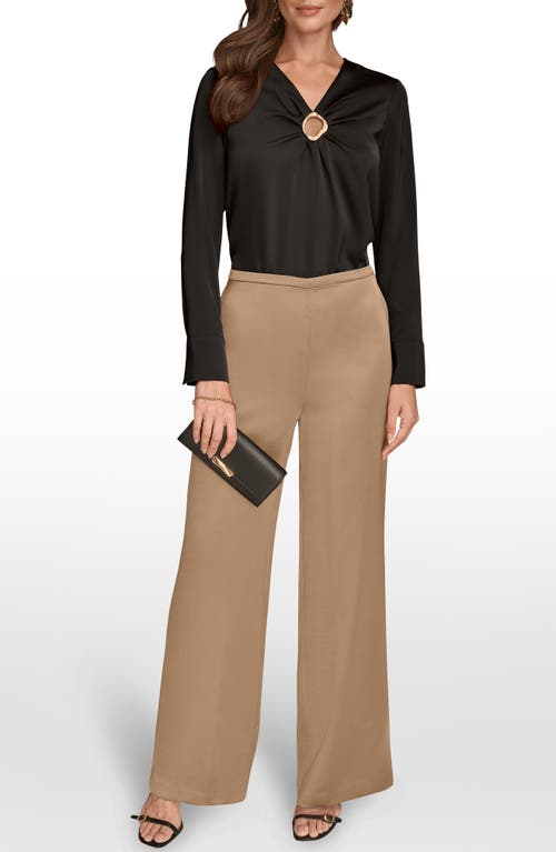 Donna Karan New York Wide Leg Satin Pants In Brown
