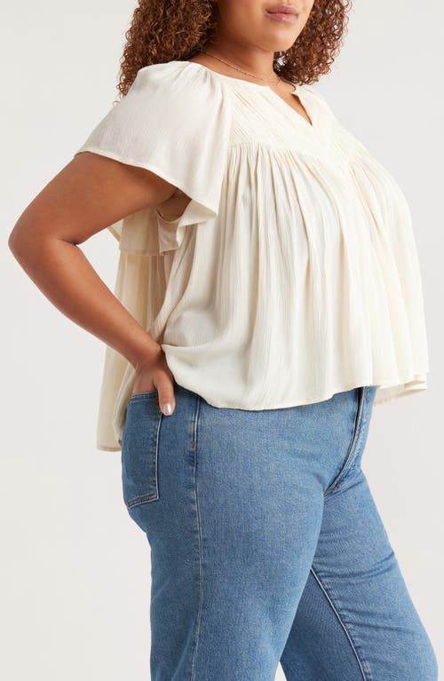 Treasure & Bond Shirred Raglan Sleeve Gauze Top In White