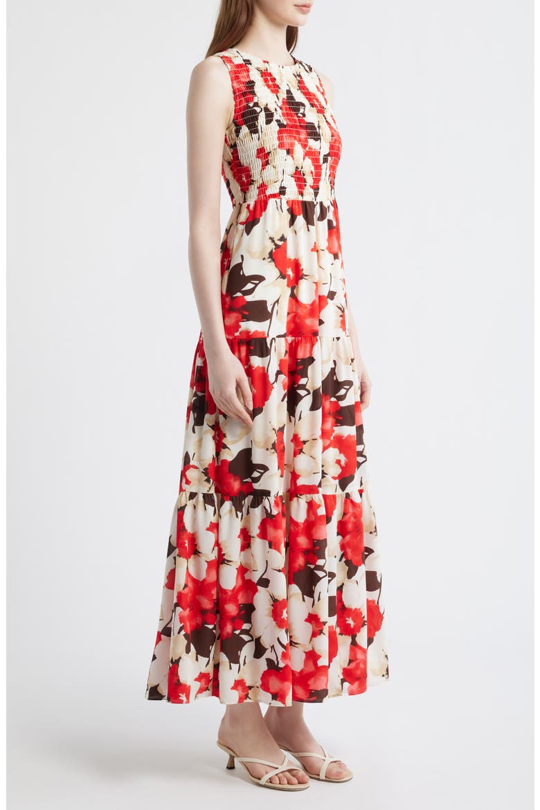 Smocked Bodice Sleeveless Flared Maxi Dress, Alternate, color, WHITE DOVE MULTI