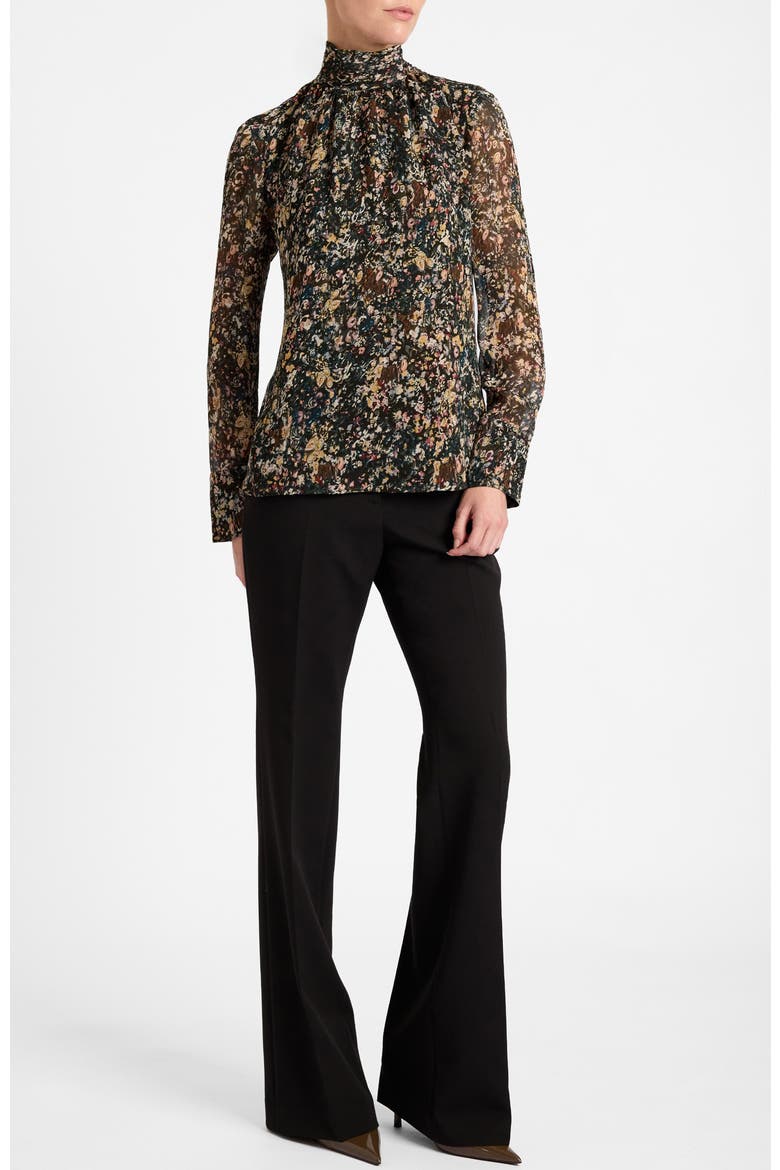 Phoenix Mock Neck Blouse in Abstract Floral Georgette, Alternate, color, Evergreen Multi