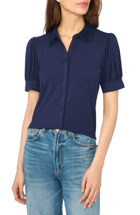 Scalloped Lace Collar Short Sleeve Shirt