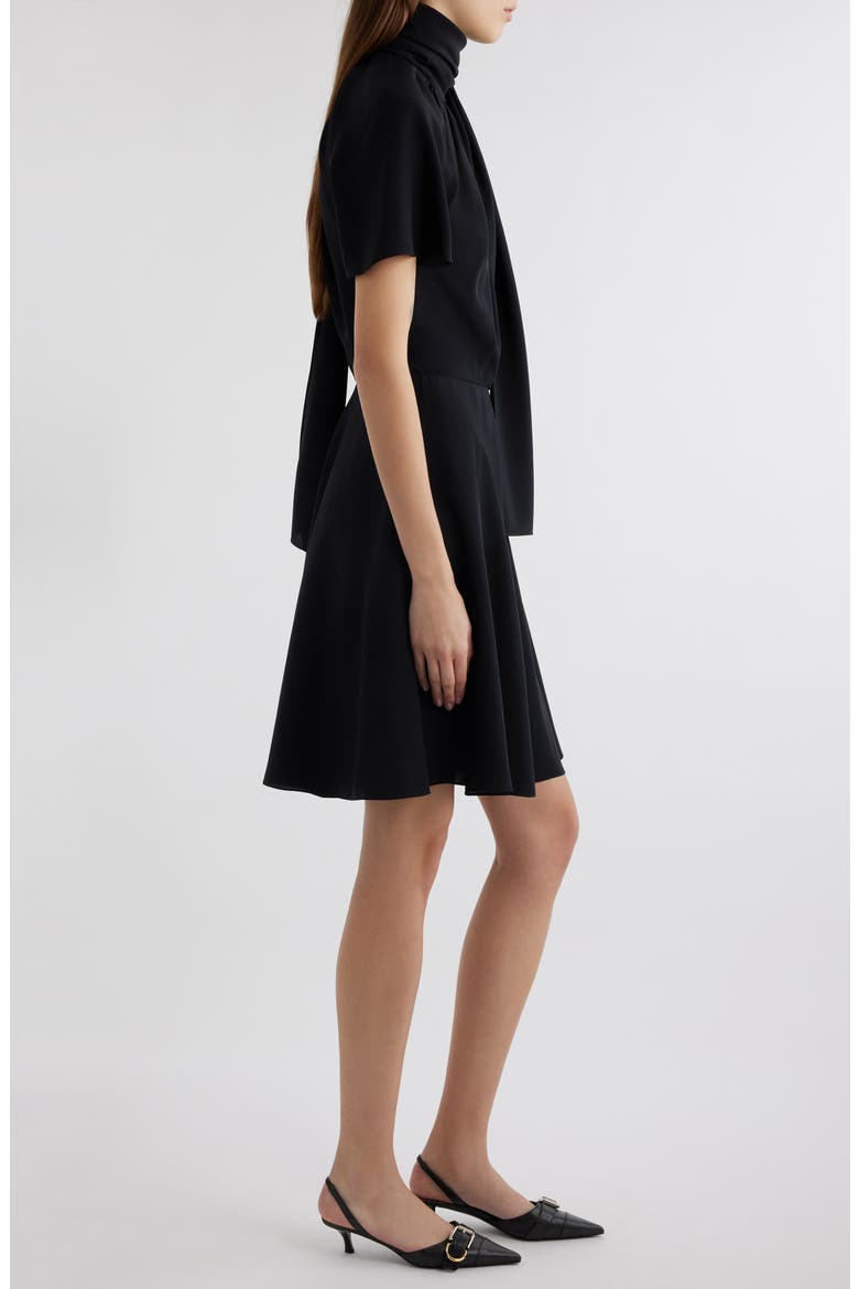 Knot Collar Silk Dress, Alternate, color, BLACK