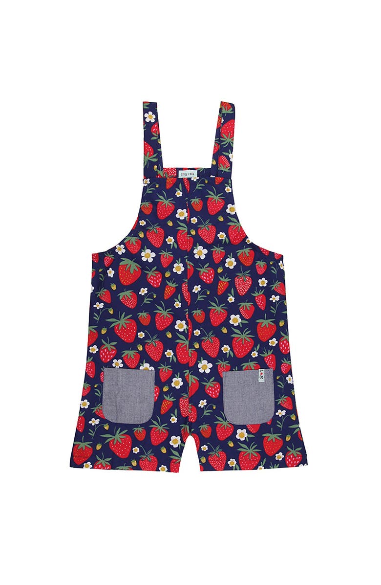 Lilly + Sid Organic Cotton Strawberry Print Dungarees Jumpsuit, Alternate, color, Red