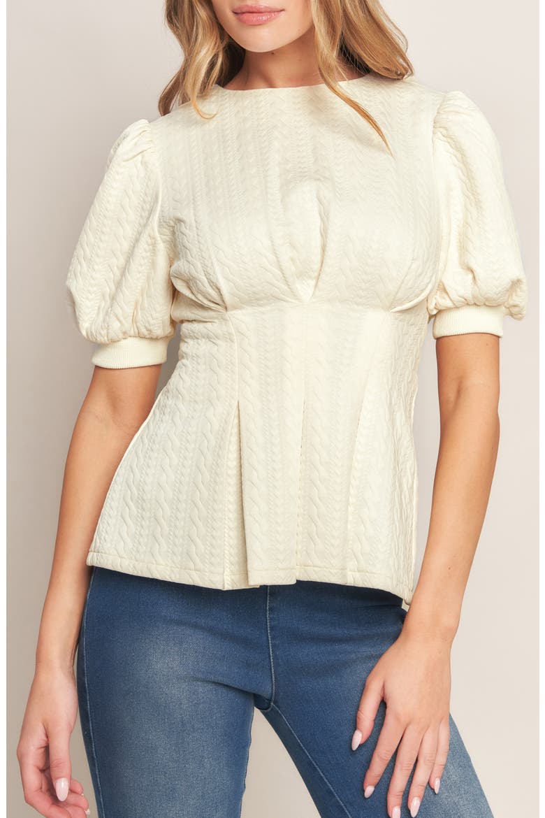 Puff Sleeve Textured Peplum Top, Alternate, color, CREAM