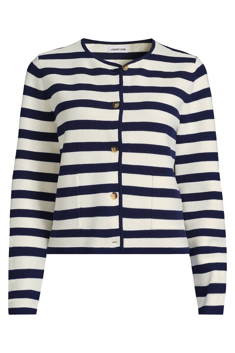Plus Size Fine Gauge Cotton Milano Blazer Sweater, Alternate, color, Fresh Ivory/Navy Breton Stripe