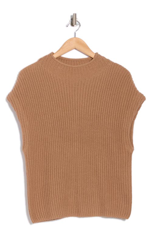 Leith Mock Neck Cap Sleeve Cotton Blend Sweater In Brown