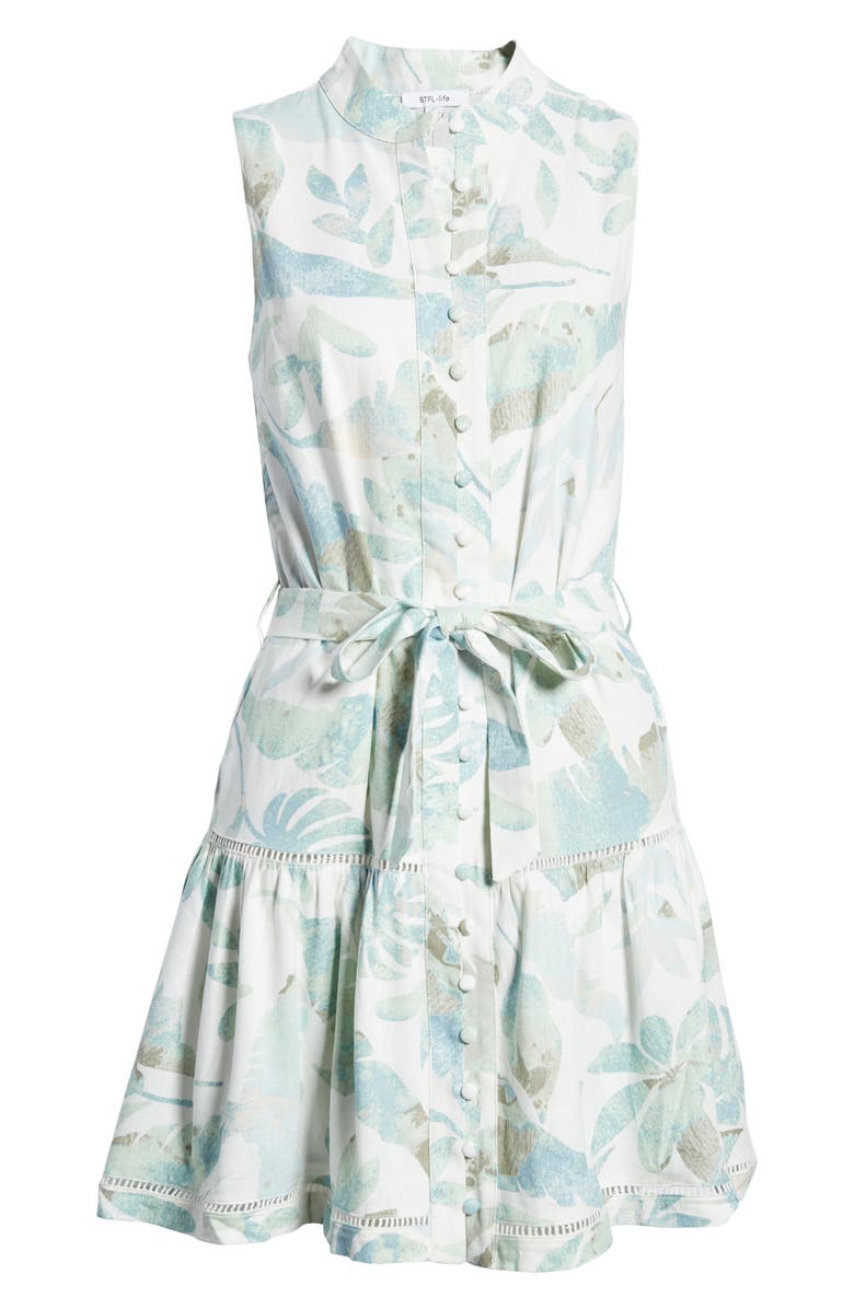 BTFL-life Leaf Print Minidress, Alternate, color, Sage