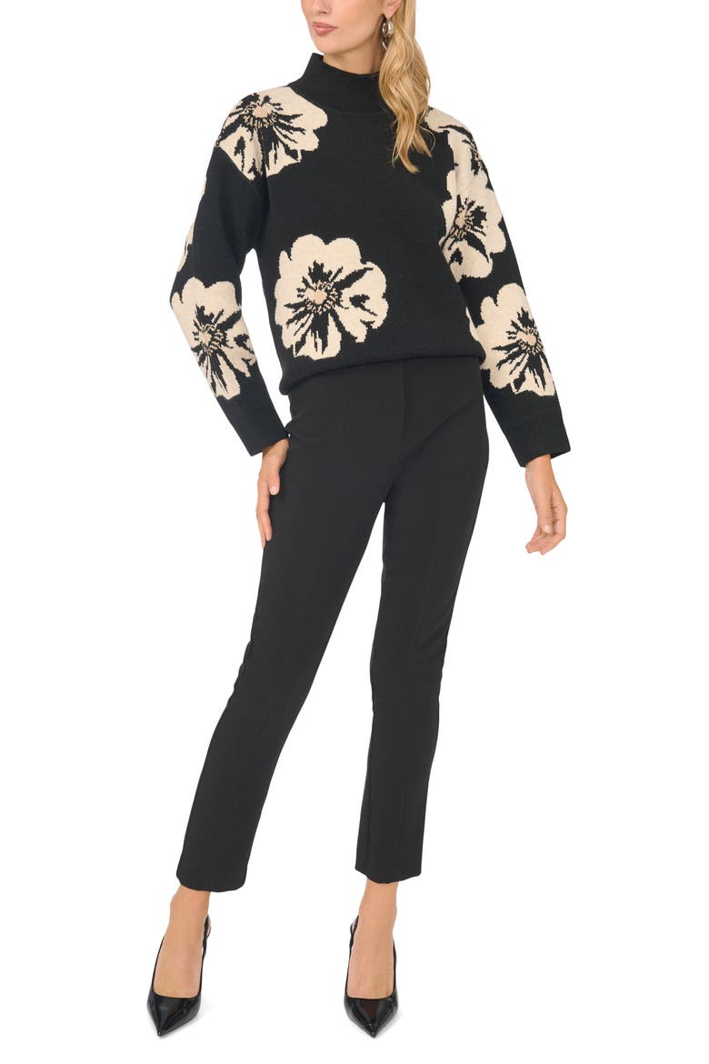 Floral Jacquard Mock Neck Sweater, Alternate, color, RICH BLACK