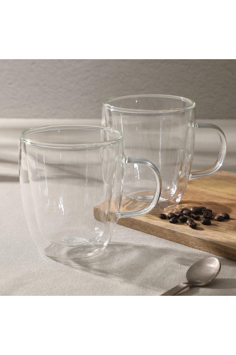 Retro Machiatto 2 piece 16 Ounce Double Wall Insulated Glass Mug Set, Alternate, color, Clear